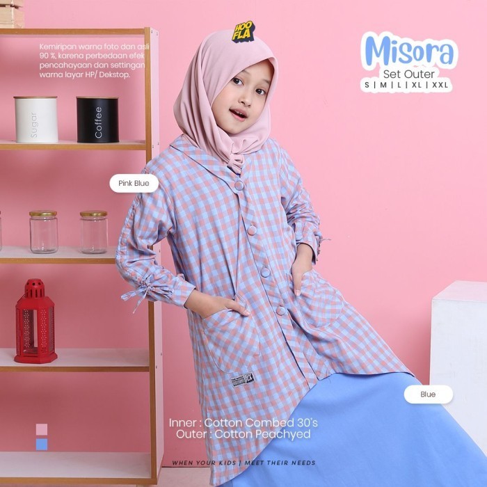 Gamis Anak Perempuan | Misora Set Outer | Baju Gamis Muslim Anak Cewek - Red Navy, S
