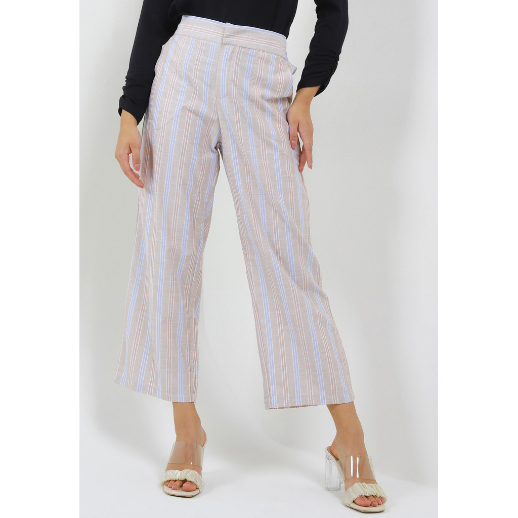 MFMW Namii Celana Panjang Kulot Coklat Motif Salur