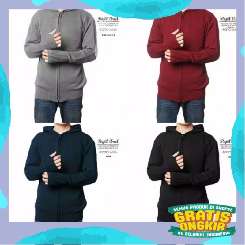 JAKET RAJUT ARIEL - SWEATER RAJUT TWIST POLOS TWOTONE -  ZIPPER HOODIE RAJUT RESLETING YKK KOREAN - 