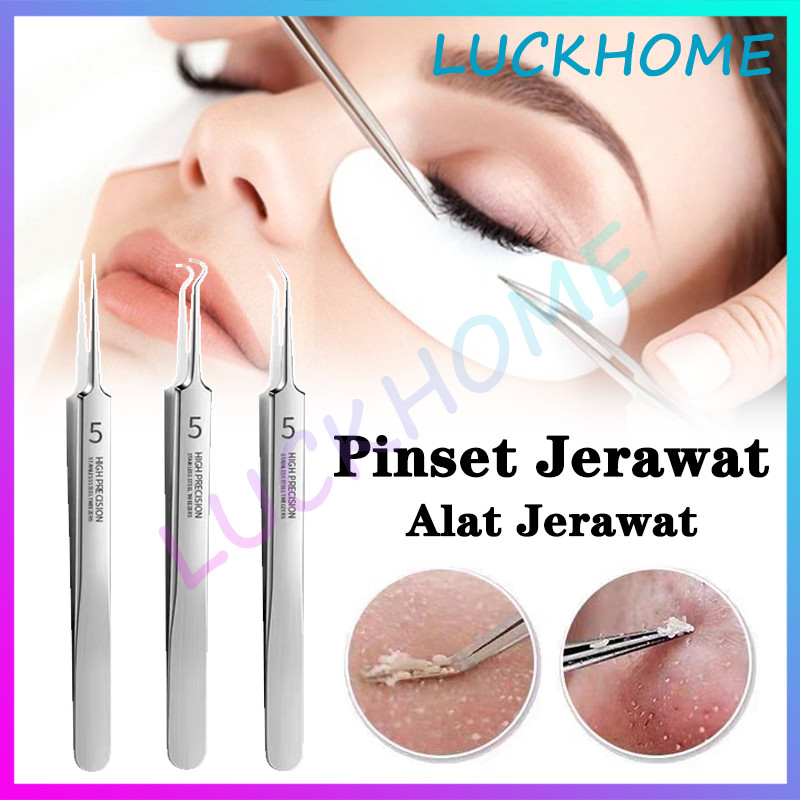 Blackhead Tweezer Pinset Siku Lurus Stainless Steel Alat Pembersih Komedo Jerawat Pinset Jepit Komed