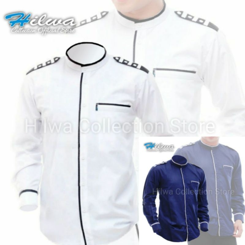 HILWA COLLECTION Kemeja Baju Koko Pria Lengan Panjang Seragam Hadroh Model Pilot S M L XL XXL Jumbo 