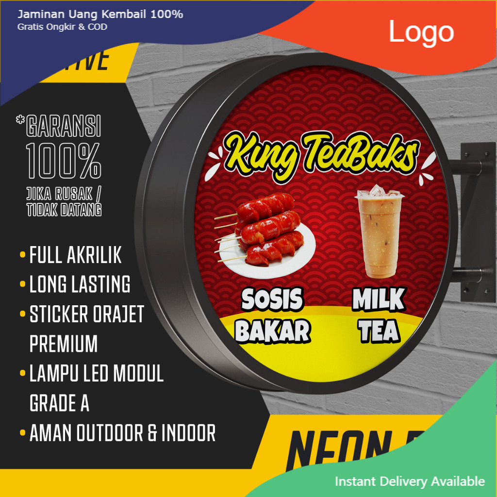 Neon Box Bulat Kotak 1sisi 2 sisi custom