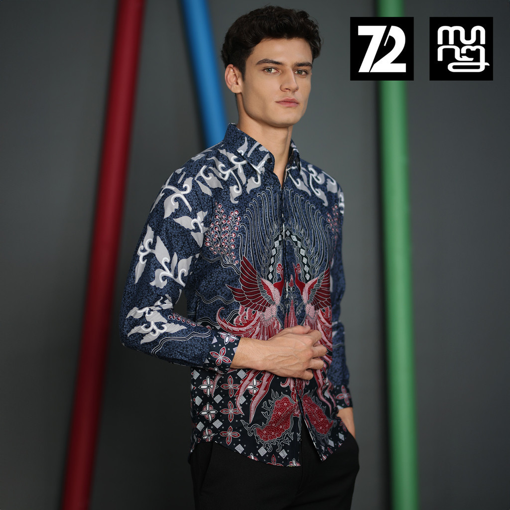 KEMEJA BATIK PRIA LENGAN PANJANG Alonso Kemeja Slimfit Premium Biru Dongker Merah Abu Grey  724636 C