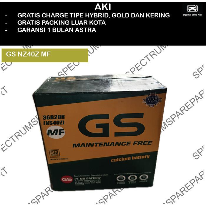 AKI MOBIL GS NS40Z MF (36B20R) KERING ORIGINAL ASTRA 12V 35AH NEPLE KECIL AVANZA - VELOZ - ESPASS - 