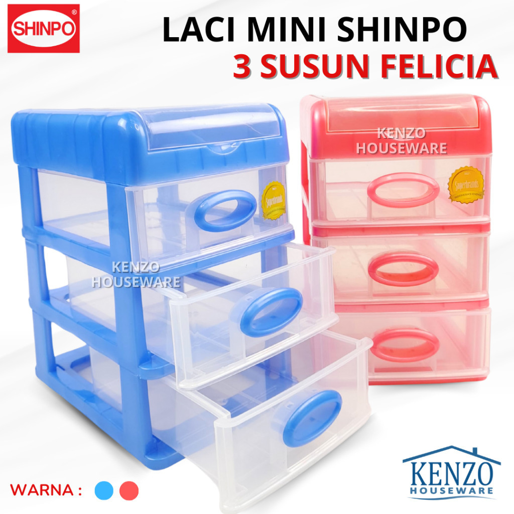 SHINPO Laci ATK Mini Container 3 Susun Tingkat Plastik ATK Kosmetik Warna