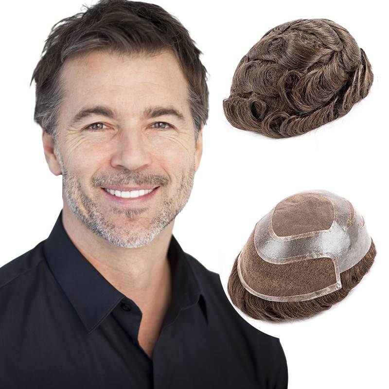 Rambut Manusia Asli 8*10 Renda Prancis Pusat Mono Depan dengan Kulit PU Di Sekitar Sistem Rambut Das