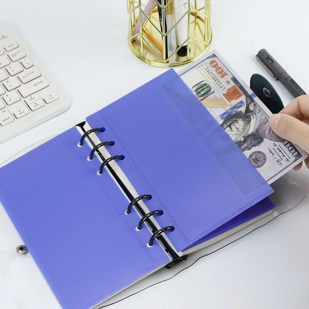 

A6 5Pcs Blue Binder Notebook Accessories Removable Notebook Book Core 6-hole Cash Budget PP Bag Office Stationery
