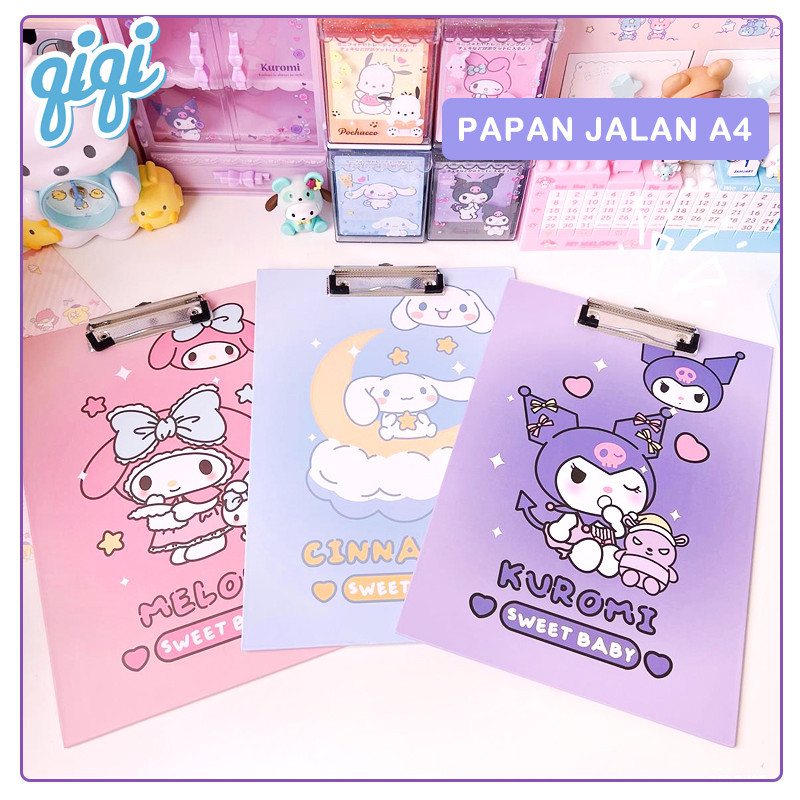 

Papan Jalan A4 Sanrio lucu Random / Papan Ujian / Clipboard PVC A4 with cover - Qiqi Treasure