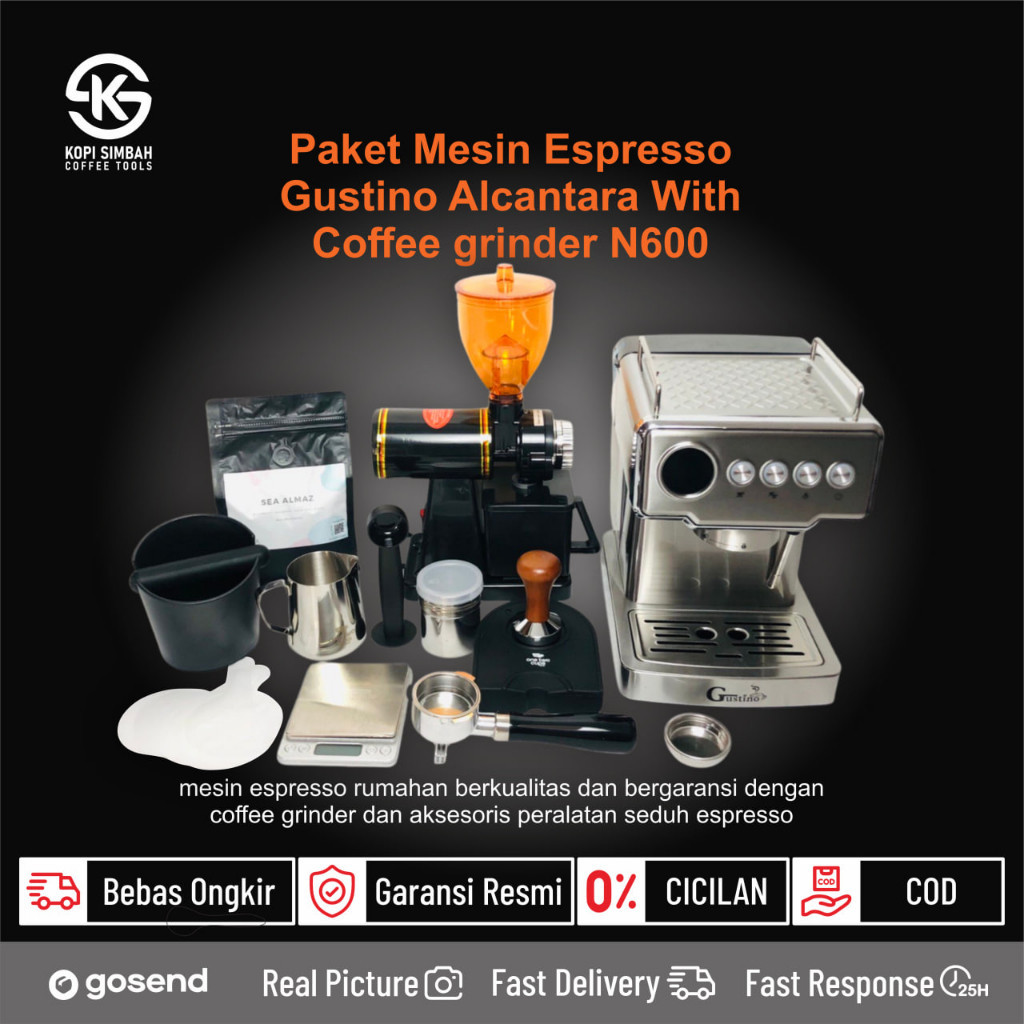 Paket Mesin Espresso GUSTINO ALCANTARA EM3212 Coffee Maker Set Alat Seduh Pembuat Kopi Espreso EM 32