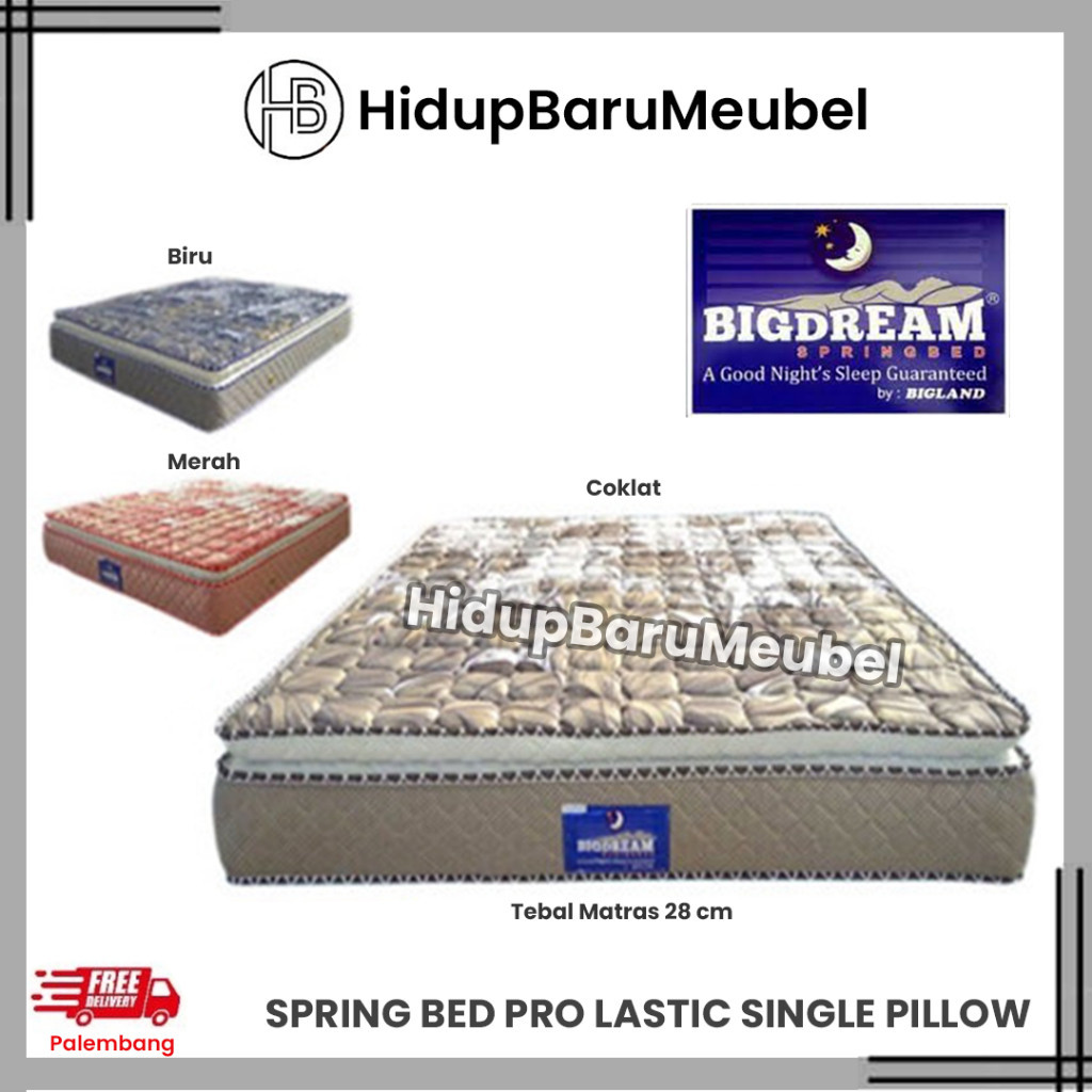 Springbed Bigdream by Bigland / matras spring bed pro lastic singlepillow pillowtop pillow / promo kasur lapisan tebal garansi awet kokoh pabrik