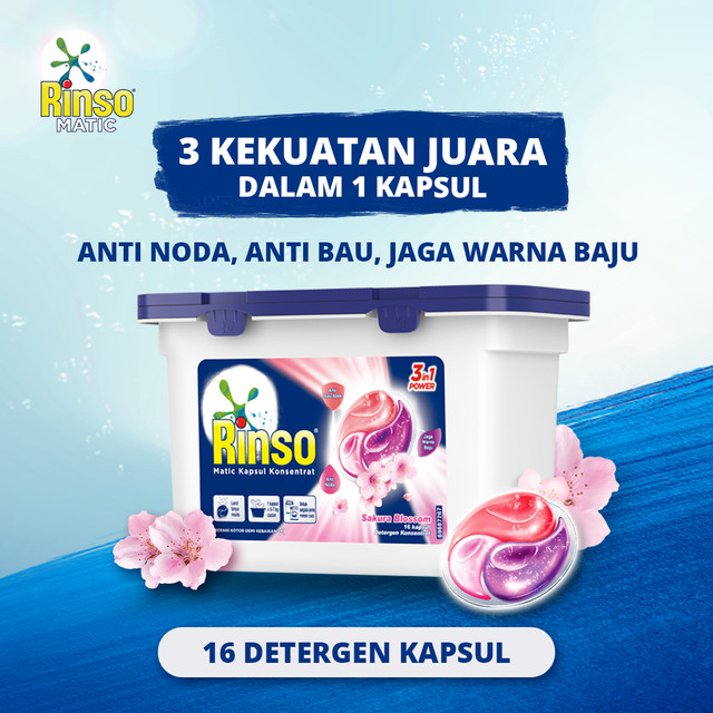 Beli 3 Rinso Capsule Sakura + 2 Rinso Anti Noda Rose Fresh 1.65L FREE Scarf Limited Design Rinso x Massicot Festive 2024