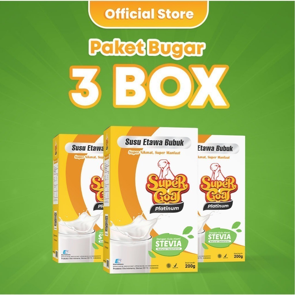 

Supergoat Platinum Stevia Bubuk Susu Kambing Etawa Paket 3 Box