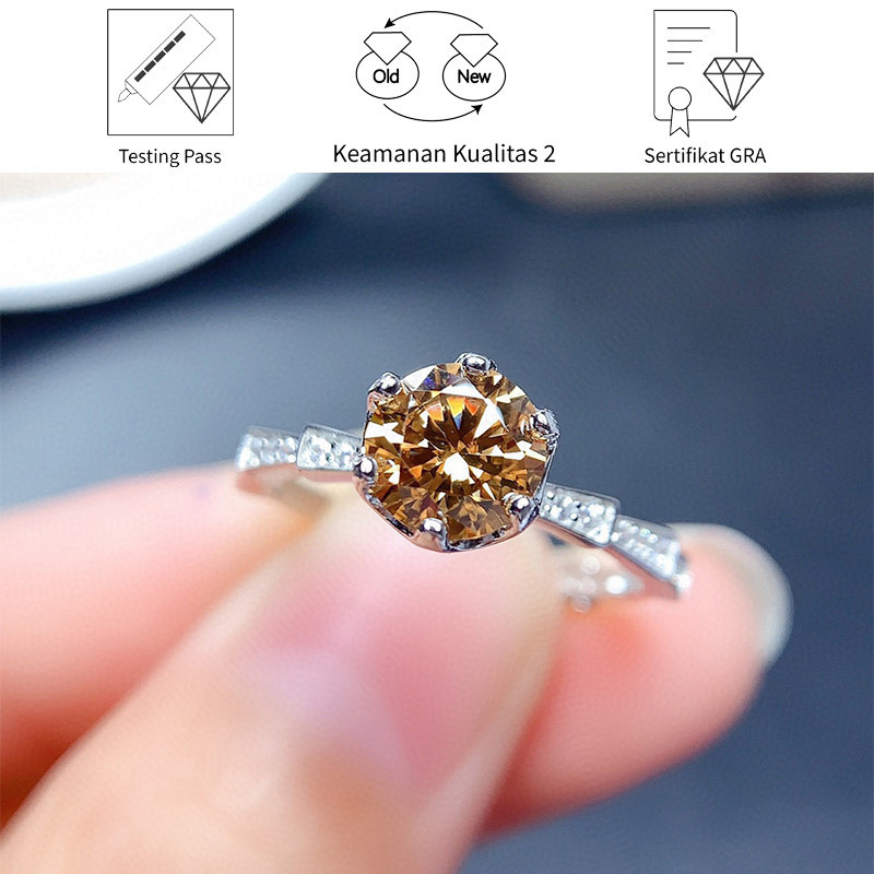 SikRoad Pt950 Champagne Moissanite Cincin Terbuka