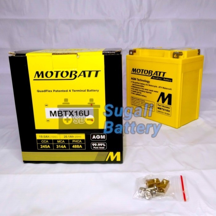 Aki Motobatt MBTX16U Quadflex YTX16-BS 12Volt 19Ah Accu Kering Original