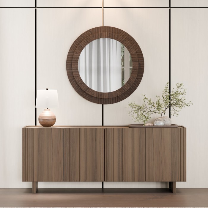 Dekoruma DELMAR Cermin Dinding Gantung Diameter 100cm - Walnut