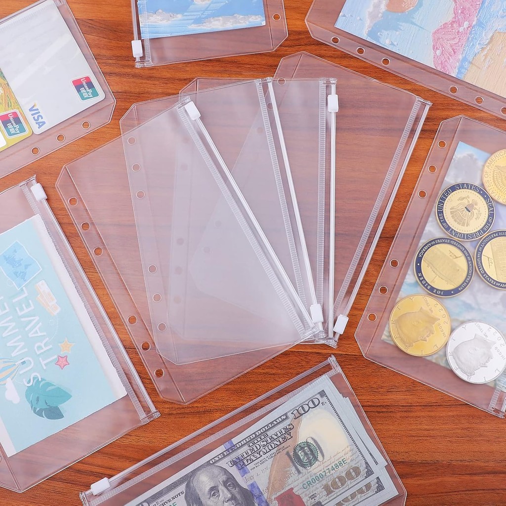 

8PCS PVC Binder Pocket Cash Envelopes A5 A6 A7 Zipper Folders Pouches Money Organizer Budget Document Filing Loose Leaf Inserts