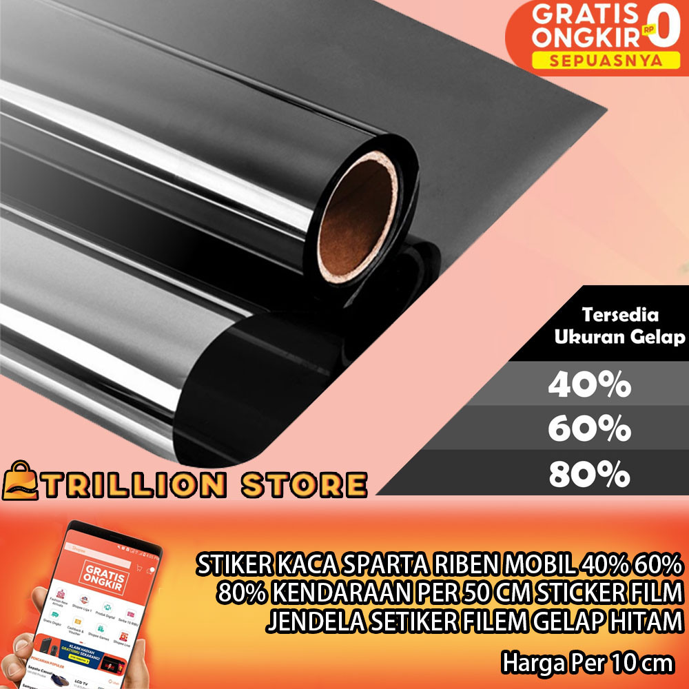 Sticker Jendela Sparta Per 10 Cm Stiker Kaca Film Silver Setiker Riben Pilm Filem Mobil 40% 60% 80% 
