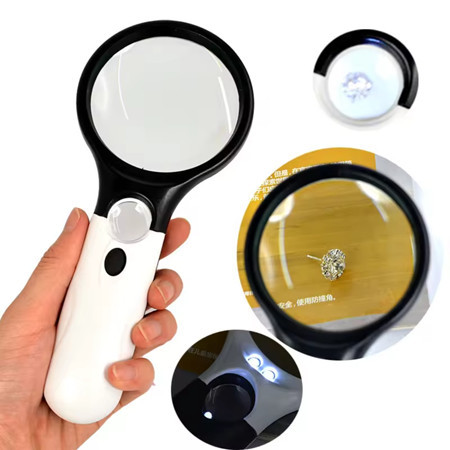 

2in1 Pembesar Dengan Lampu 3 LED Membaca Magnifying Glass Magnifier Handheld
