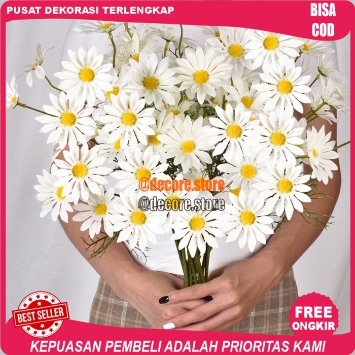 Cod Bunga Daisy Artificial Tanaman Hias Daisi Krisan Persia Bunga Plastik - Putih