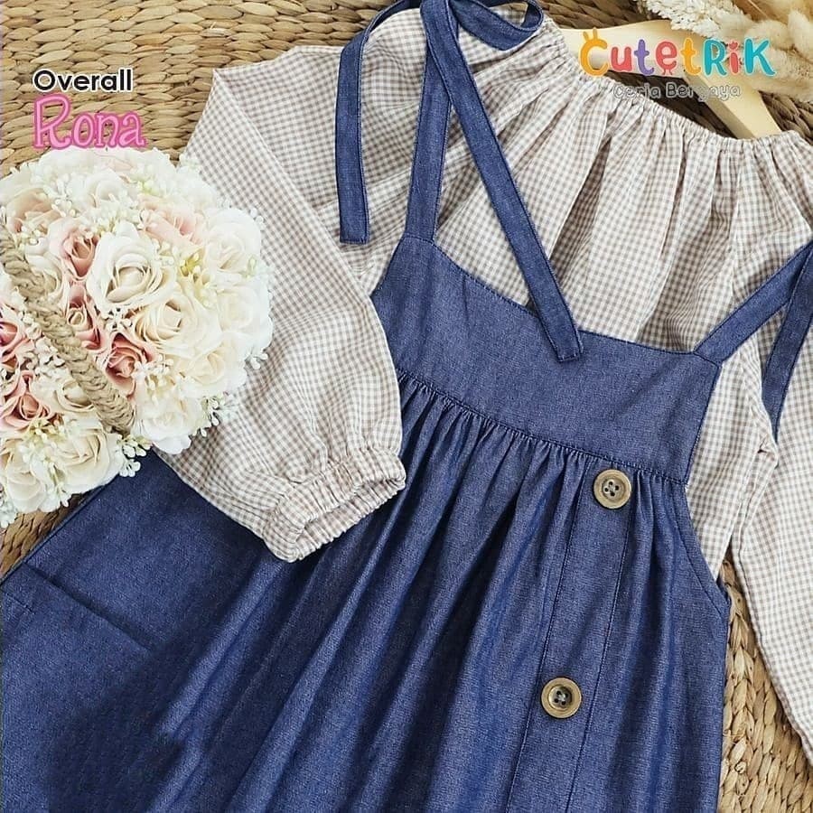 DEU95 Baju Gamis Anak Perempuan Usia 7 8 9 10 11 12 13 14 15 Tahun Rona Overall Set 2in1 Matt Supern
