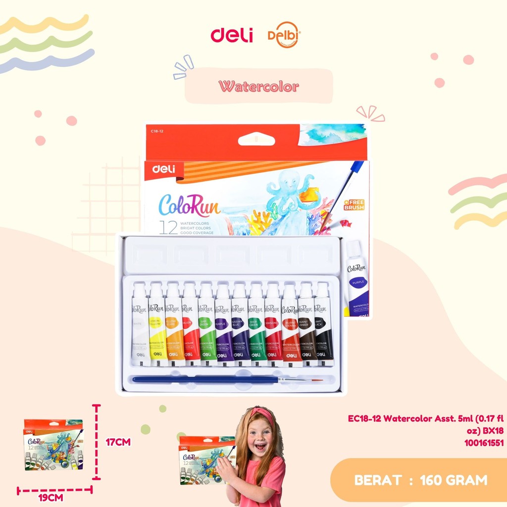 

DELI EC18-12 Watercolor Asst. 5ml (0.17 fl oz) BX18