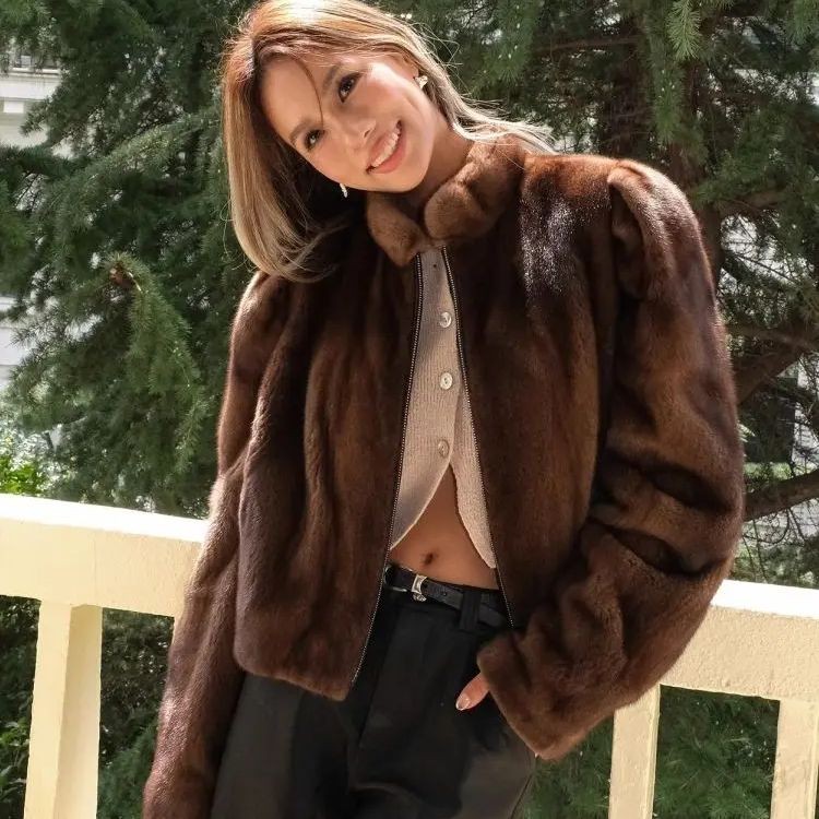 Korea Fake Mink Fur Coat Women Fashion Essential Natural Mink Coat Warm Short Leather Outerwear Wint