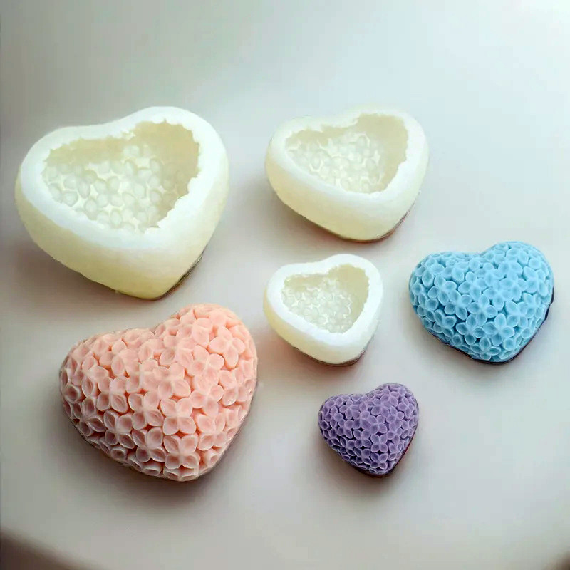 

3D Heart-shaped Flower Silicone Candle Molds DIY Love Chocolate Cake Baking Soap Gypsum Handicraft Making Valentine's Day Gift
