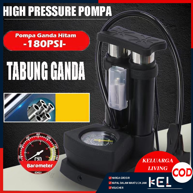 Pompa Injak Portable Ban Angin Sepeda Motor Mobil Pipa Ganda 160psi/Pompa Double High Pressure/Porta