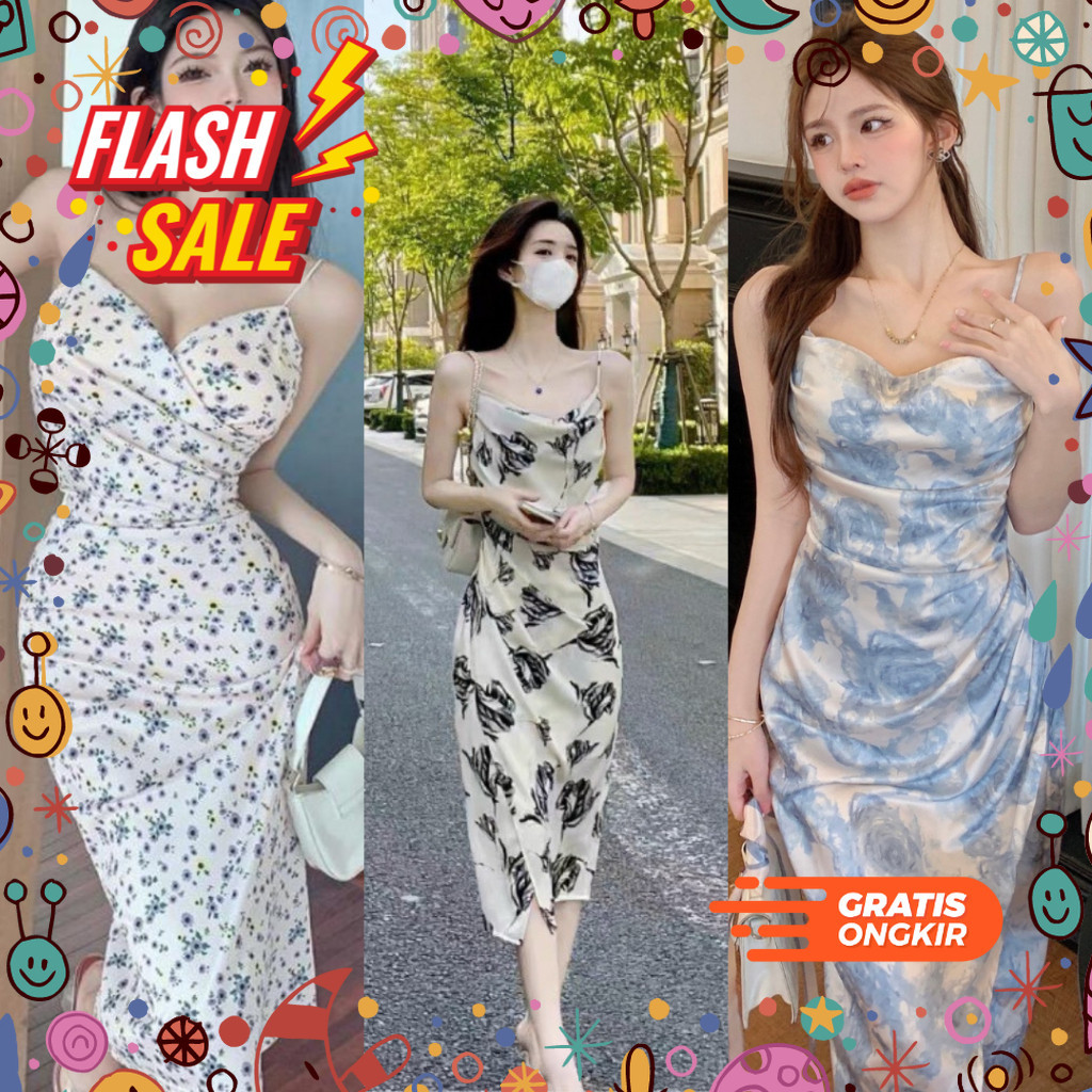 MEGASALE / ( COD ) dress panjang wanita gaun wanita One Set Wanita Mezzaluna Longdress