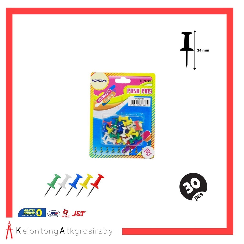 

Push Pin Warna Montana (30 pcs) / Jarum Tekan