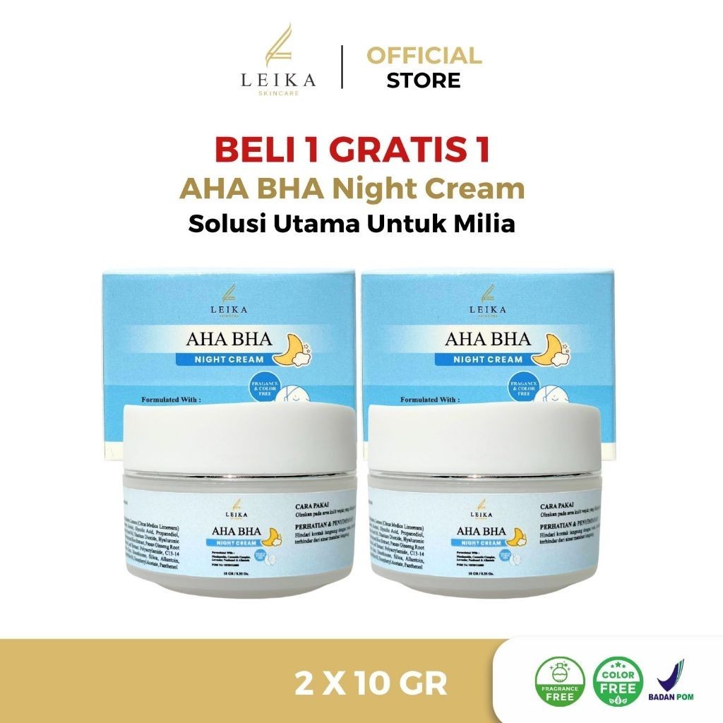 BELI 2 PCS Leika Skincare Night Cream AHA BHA BPOM Krim Khusus Milia & Bekas Cauter Milia Bruntusan 