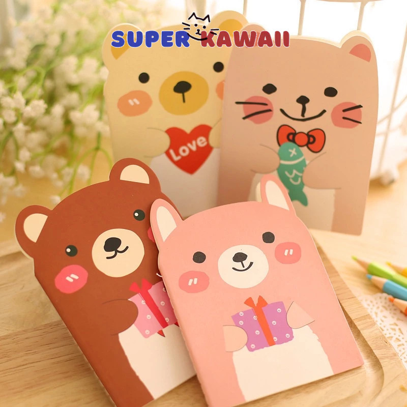 

Super Kawaii - [SK60] Buku Tulis mini note book kecil BUKU DIARY BOOK HARIAN bentuk binatang karakter animal kartun beruang kucing bear catlucu