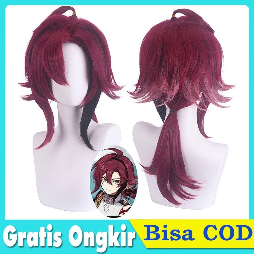 Rambut Palsu Wig Cosplay Game Genshin Impact Wig Shikanoin Cowo Cowok Pria Panjang Lurus Merah Red P