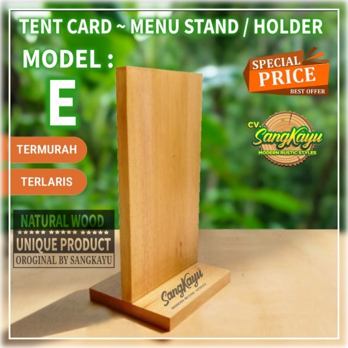 Tempat brosur tent card tent card kayu tent holder display menu meja - Model : E, A6