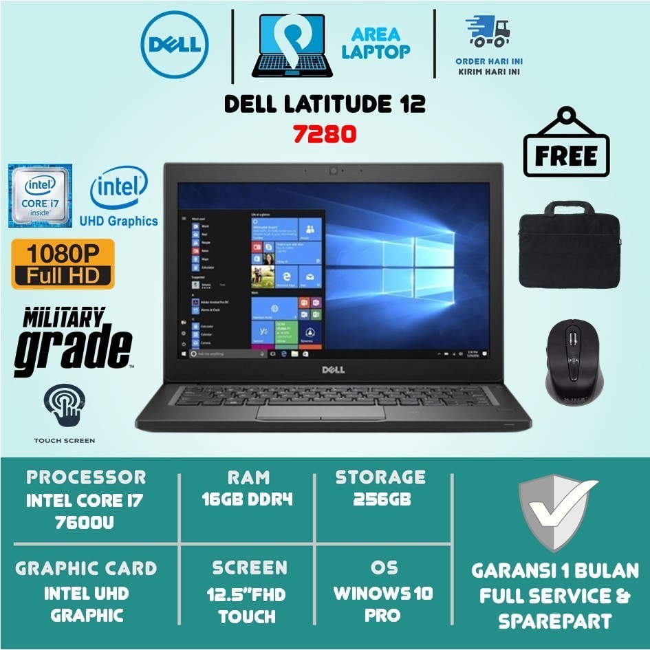 PROMO SUPERR Laptop Murah Dell Latitude 12 7280 Intel I7 7600U 8GB SSD512GB 12.5 FHD IPS Win 10 Pro bLACK