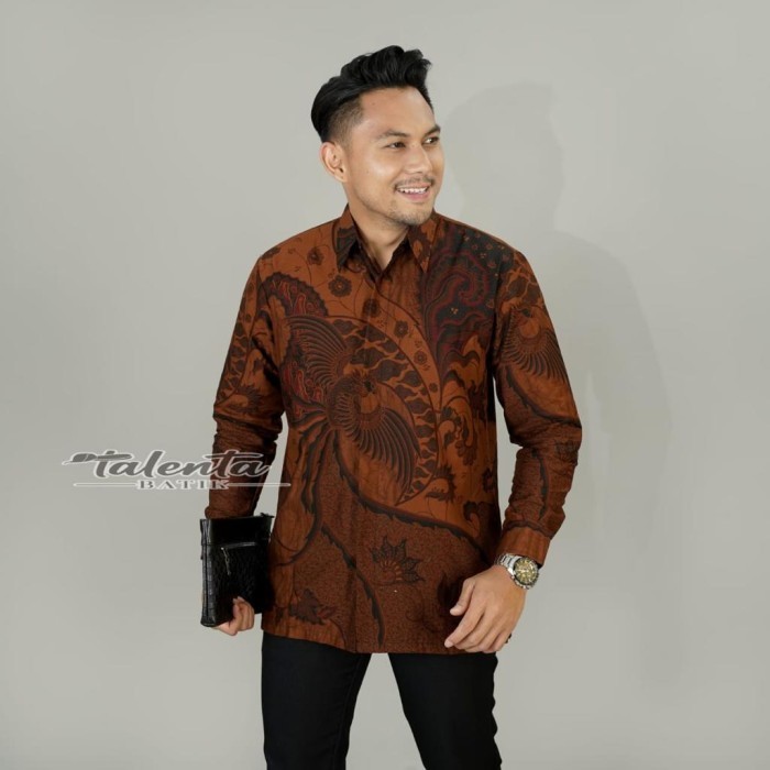 Bagus Batik Pria Panjang Furing Katun Baturaden Motif Tulis Merak XXXL - Cokelat, kain 2m