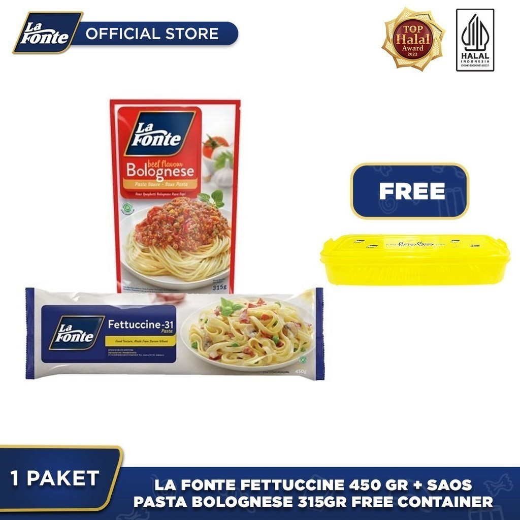 

Paket Siap Santap Fettucine 450gr & Saos Bolognese 315gr Free Container