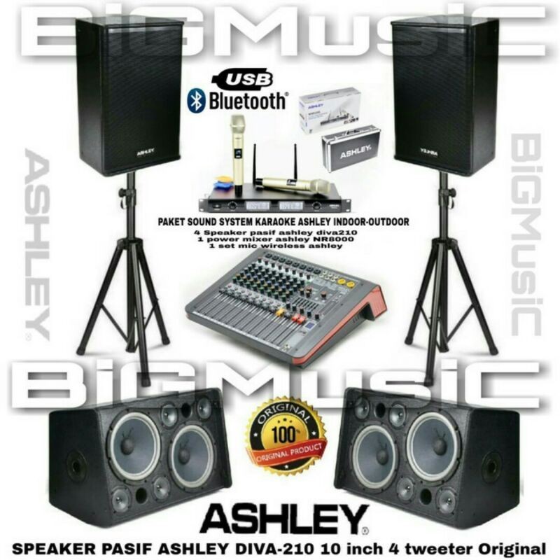 paket sound karaoke 4 speaker ashley diva210 original power mixer NR8000 ashley 8 channel