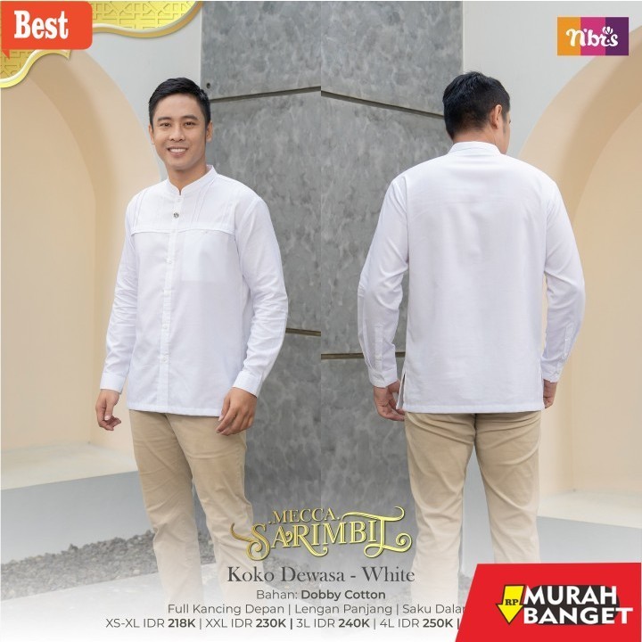 Baju muslim lengan panjang- BAJU KOKO PRIA DEWASA NIBRAS PUTIH RABBANI LEBARAN NK 126 NSK MECCA BAJU