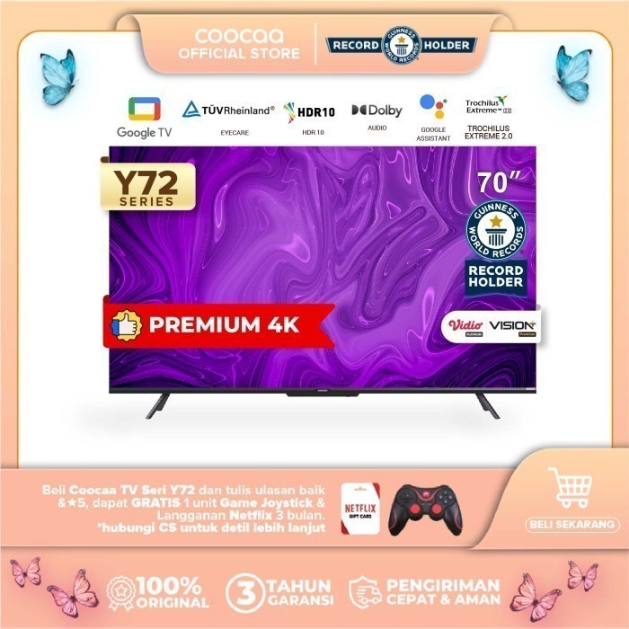 BIG PROMO [Google TV] COOCAA 70 Inch Smart LED TV-Flicker Free (COOCAA 70Y72)