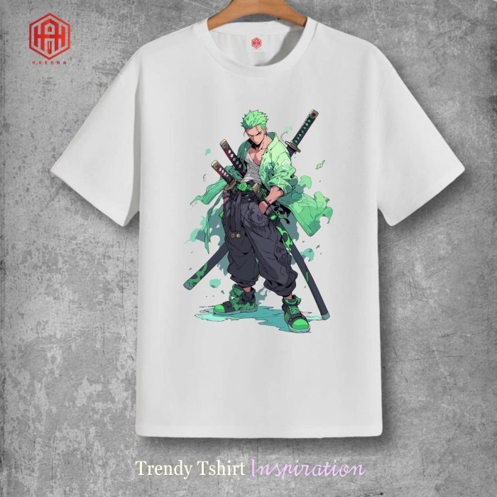 Kaos Distro Premium One Piece Zoro Baju Atasan Anime Cotton Combed  - HC646 PUTIH, L
