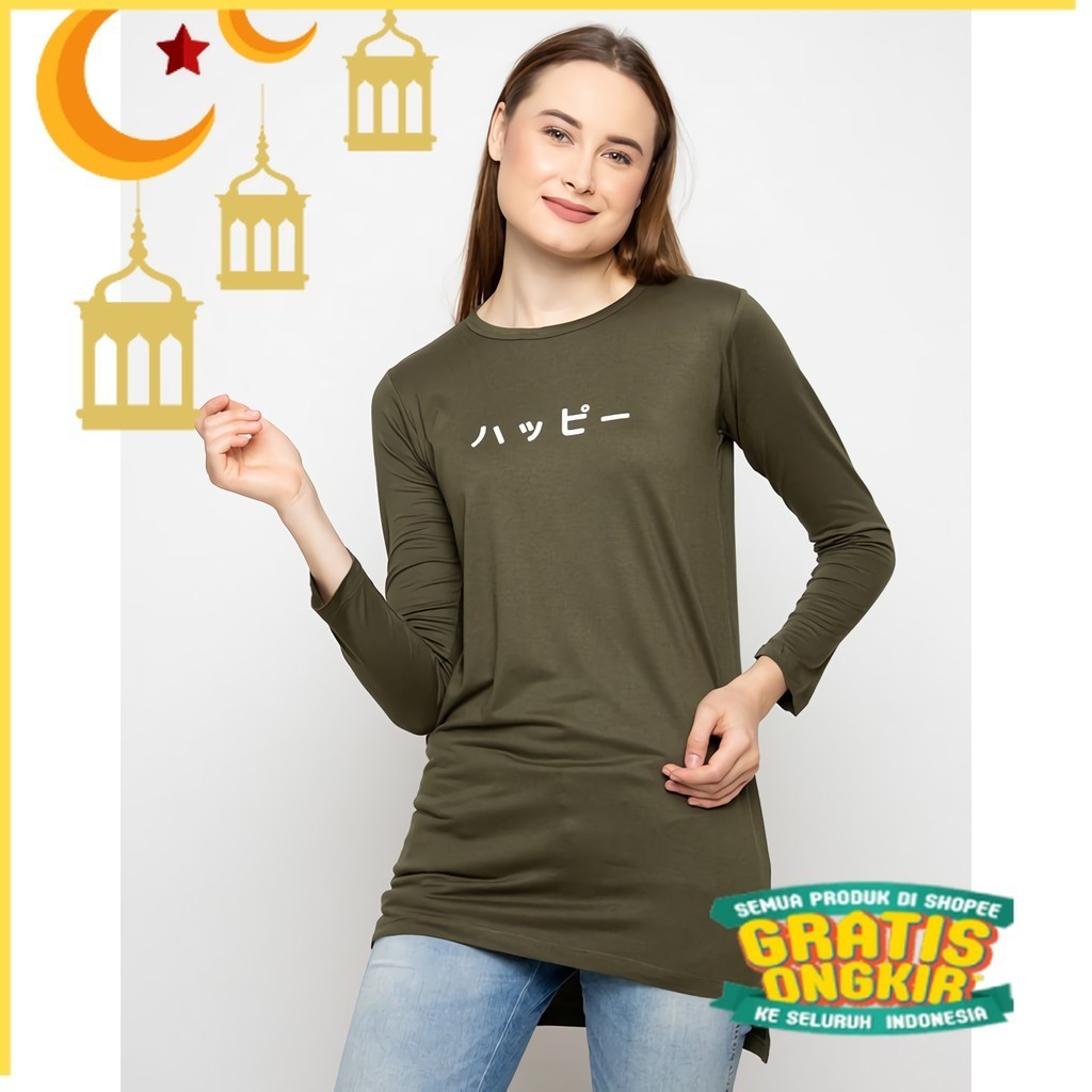 Third Day LTC09 dress kaos lengan panjang muslim hijab instacool MLS td happy katakana hijau army/ b