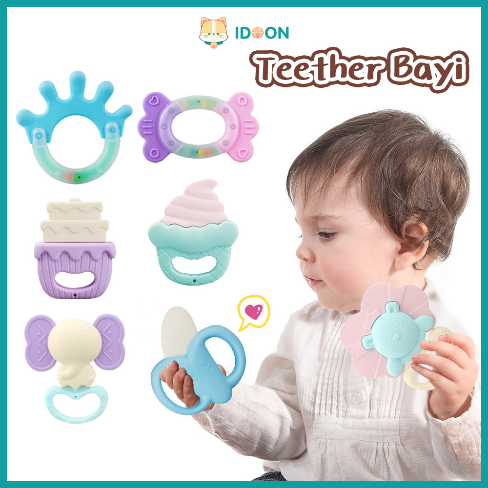 IDOON Mainan teether bayi lucu gigitan silicone bpa free