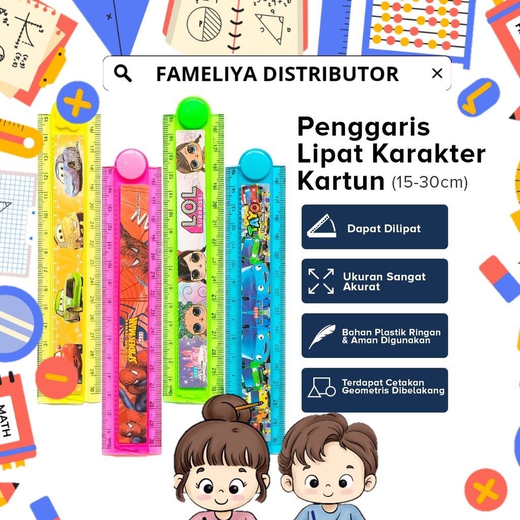 

[FD] Penggaris Lipat Karakter Kartun Berwarna Ukuran 30Cm Dilipat 15Cm