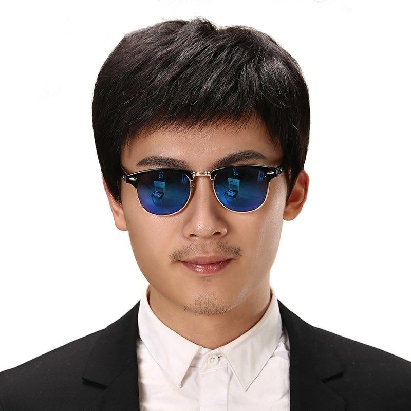 Wig pria sejati rambut pria sutra pria wig tampan realistis ayah wig set setengah baya dan tua pria 