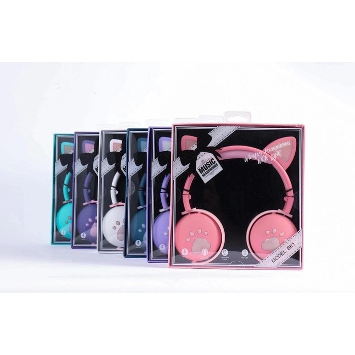Andar headset bluetooth anak kucing lucu headphone kucing untuk belajar pink