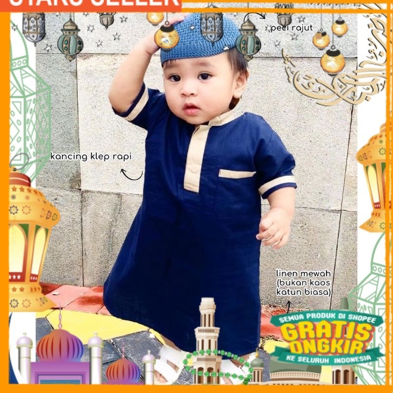 [0-2th] Gamis koko Jubah Arab Anak premium free peci rajut SNI bahan linen import | Koko Bayi Aqiqah