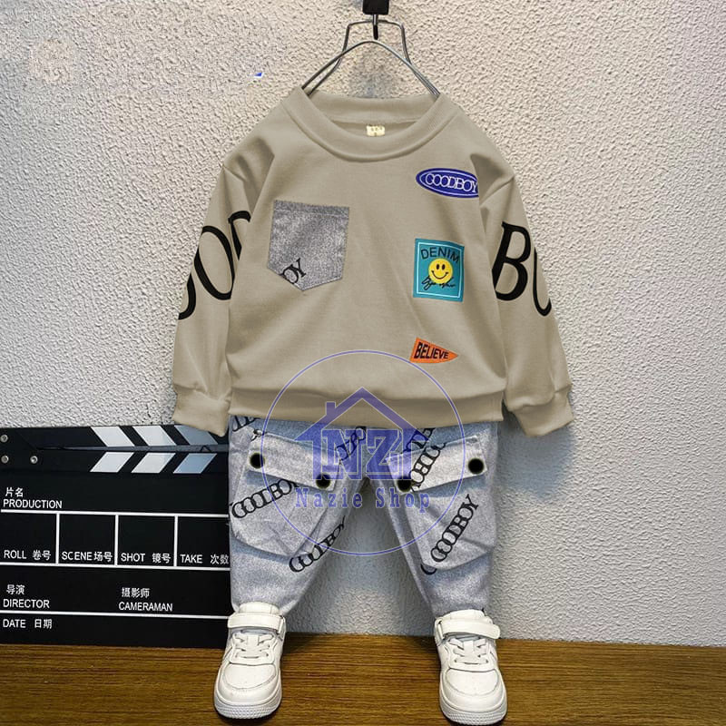Setelan Sweater Anak Model Korea Set Jogger Bahan Katun Fleece