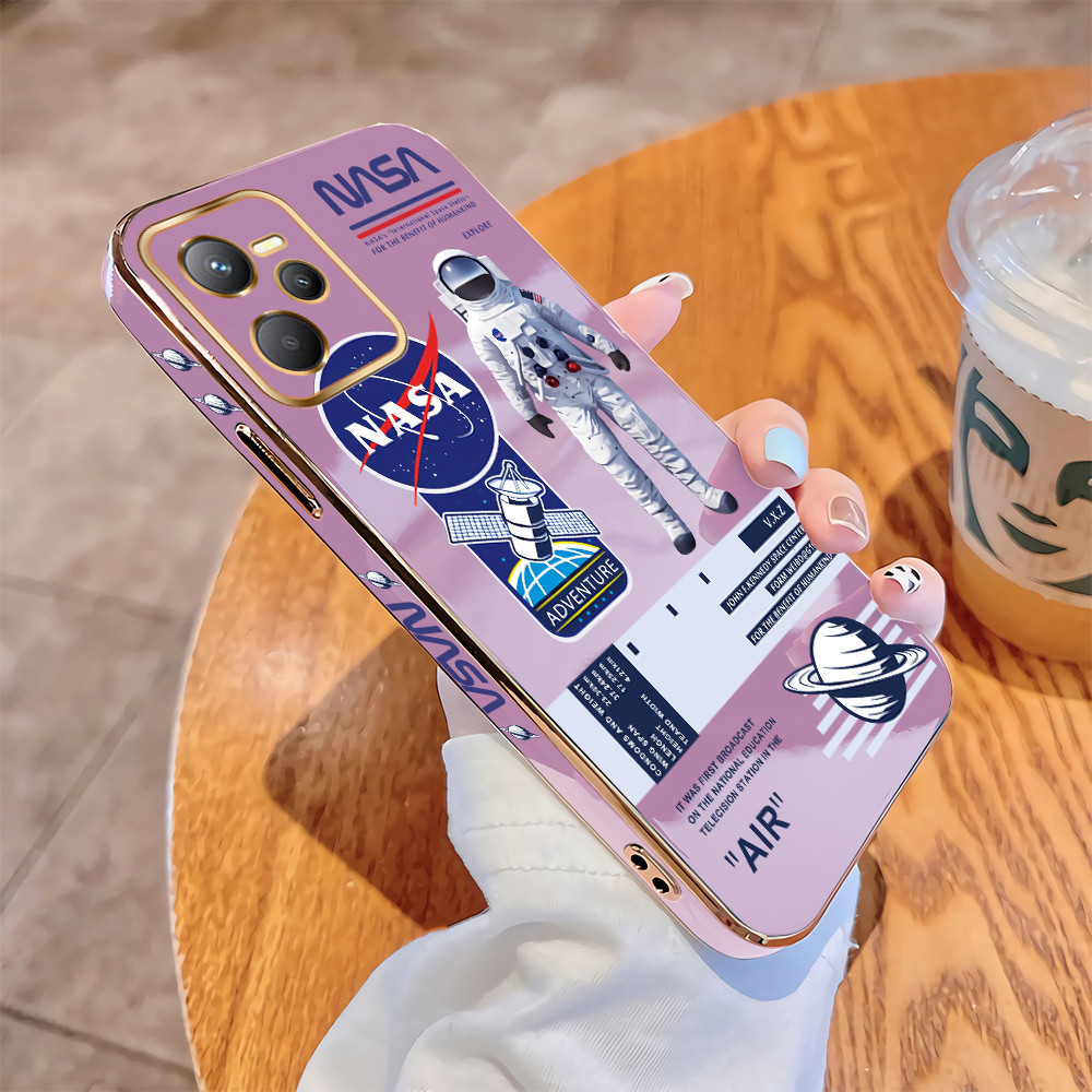 Casing Realme C35 C31 C30 C21Y C25Y Luxury Plating TPU Softcase Nasa Astronaut Back Cover Shockproof