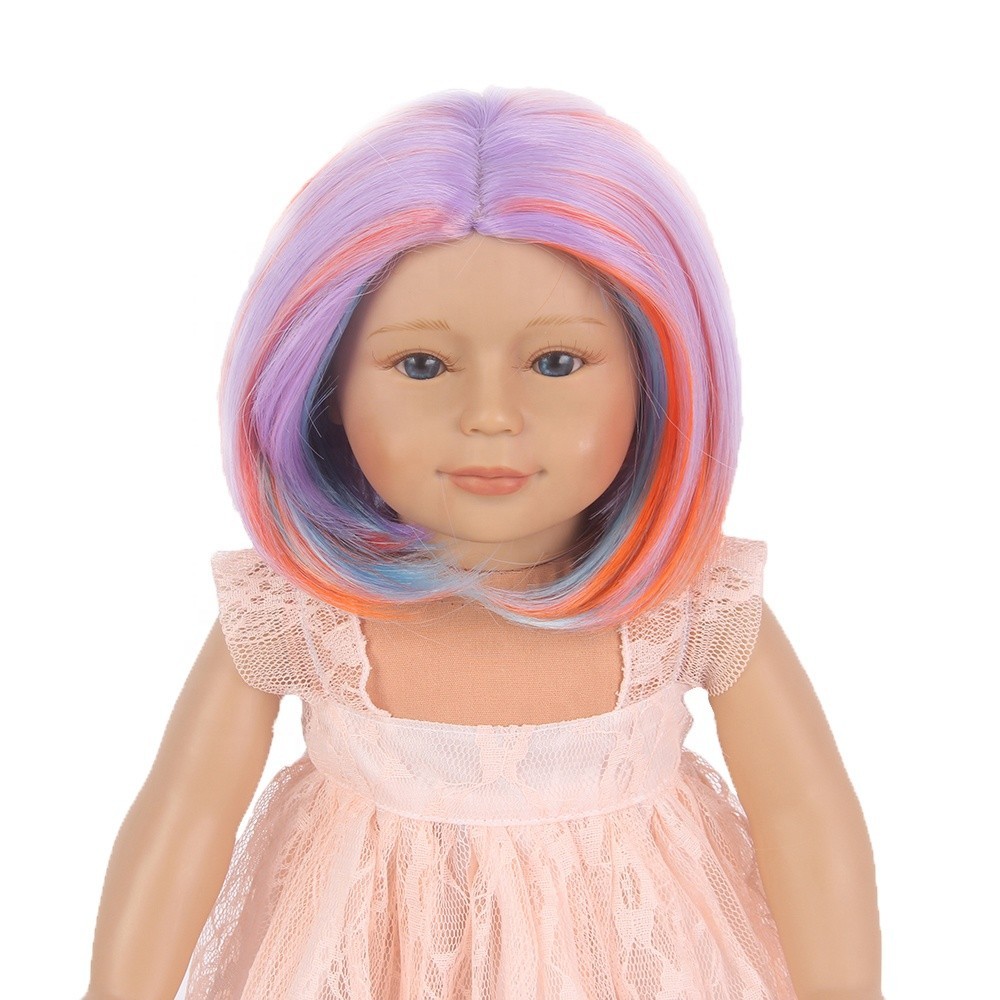 Wig Boneka Bob Pendek Bayi Wig Serat Sintetis Tahan Panas Jepang untuk Wig Boneka Perempuan Amerika 